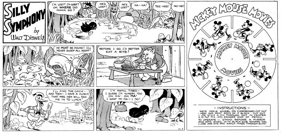 “The Wise Little Hen” for October 7, 1934. This story is Donald’s premiere in newspaper strips.