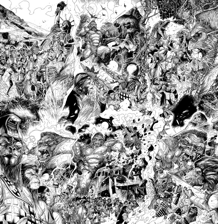The complete connecting cover image by Carlos Magno. The final version will be in color. Click to enlarge.