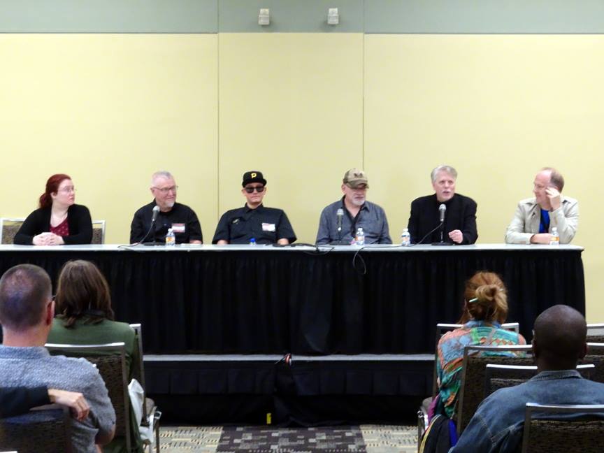 Left to right: Evelyn Kriete, P. Craig Russell, Ed Piskor, Timothy Truman, John K. Snyder III, and Mark Buckingham.